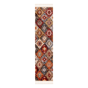Safavieh Farmhouse 2'-1&quot x 8'-0&quot Polyester Power Loomed Rug in Gray / Red