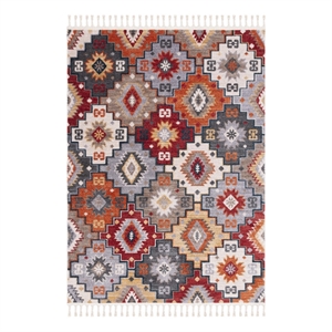 Safavieh Farmhouse 5'-1&quot x 7'-3&quot Polyester Power Loomed Rug in Gray / Red