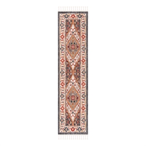 Safavieh Farmhouse 2'-1&quot x 8'-0&quot Polyester Power Loomed Rug in Charcoal / Ivory