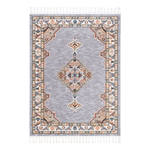 Safavieh Farmhouse 3'-0&quot x 5'-0&quot Polyester Power Loomed Rug in Gray / Orange