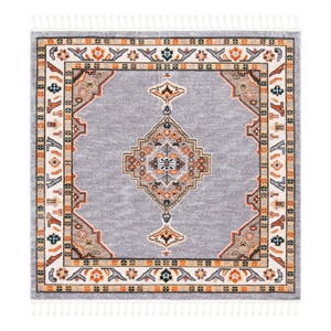 Safavieh Farmhouse 6'-3&quot x 6'-3&quot Polyester Power Loomed Rug in Gray / Orange