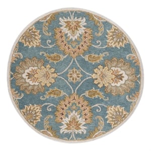 Safavieh Heritage 6'-0&quot x 6'-0&quot Wool and Cotton Handtufted Rug in Blue / Yellow