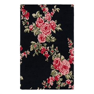 Safavieh Jardin 3'-0&quot x 5'-0&quot Wool and Cotton Hand Tufted Rug in Black / Pink