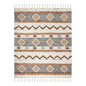 Safavieh Kenya9'-0&quotx12'-0&quotWool and Cotton Hand Knotted Rug in Ivory/Black/Orange
