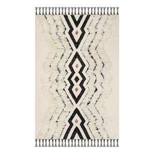 Safavieh Kenya8'-0&quot x 10'-0&quotWool and Cotton Hand Knotted Rug in Ivory/Black/Blue