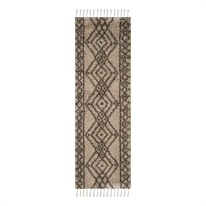 Safavieh Moroccan Fringe Shag 200 2'-3&quot x 7'-0&quot Power Loomed Rug in Brown/Gray