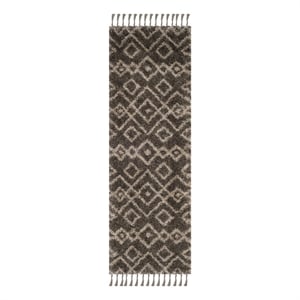 Safavieh Moroccan Fringe Shag 200 2'-3&quot x 7'-0&quot Power Loomed Rug in Gray /Cream
