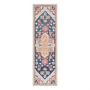Safavieh Metro 2'-3&quot x 8'-0&quot Wool and Cotton Hand Tufted Rug in Navy / Red