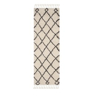 Safavieh Moroccan Fringe Shag 200 2'-3&quot x7'-0&quotPower Loomed Rug in Cream/Charcoal