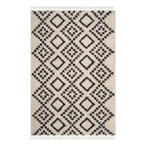 Safavieh Moroccan Fringe Shag 200 4'-0&quot x6'-0&quotPower Loomed Rug in Cream/Charcoal