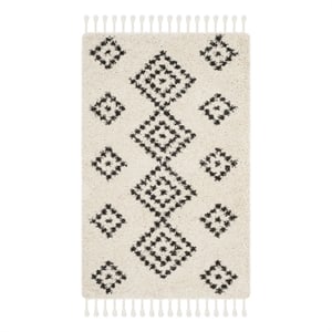 Safavieh Moroccan Fringe Shag 200 3'-0&quot x5'-0&quotPower Loomed Rug in Cream/Charcoal