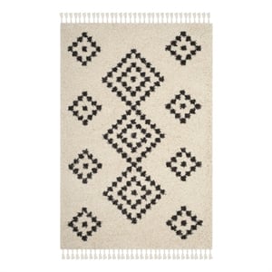 Safavieh Moroccan Fringe Shag 200 4'-0&quot x6'-0&quotPower Loomed Rug in Cream/Charcoal