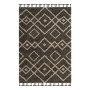 Safavieh Moroccan Fringe Shag 200 5'-3&quot x 7'-6&quot Power Loomed Rug in Gray /Cream