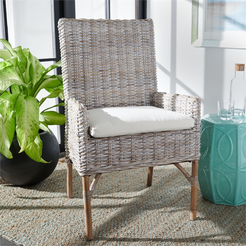 Safavieh Nancy Rattan Accent Chair w/ Cushion in White / Gray