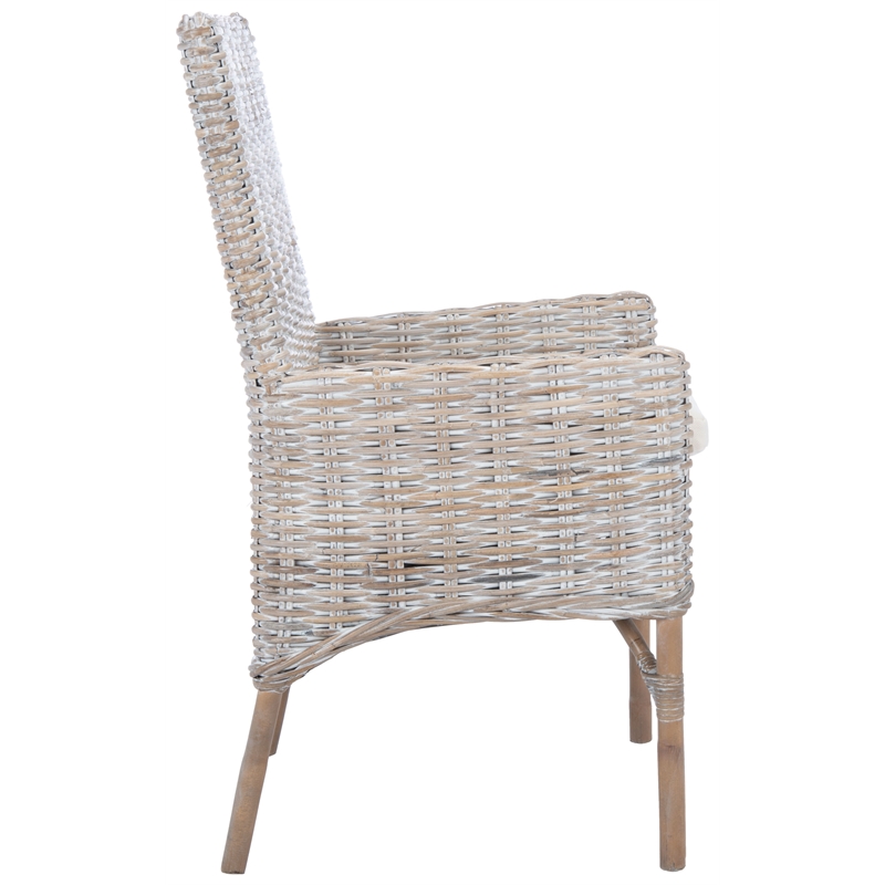 Safavieh Nancy Rattan Accent Chair w/ Cushion in White / Gray
