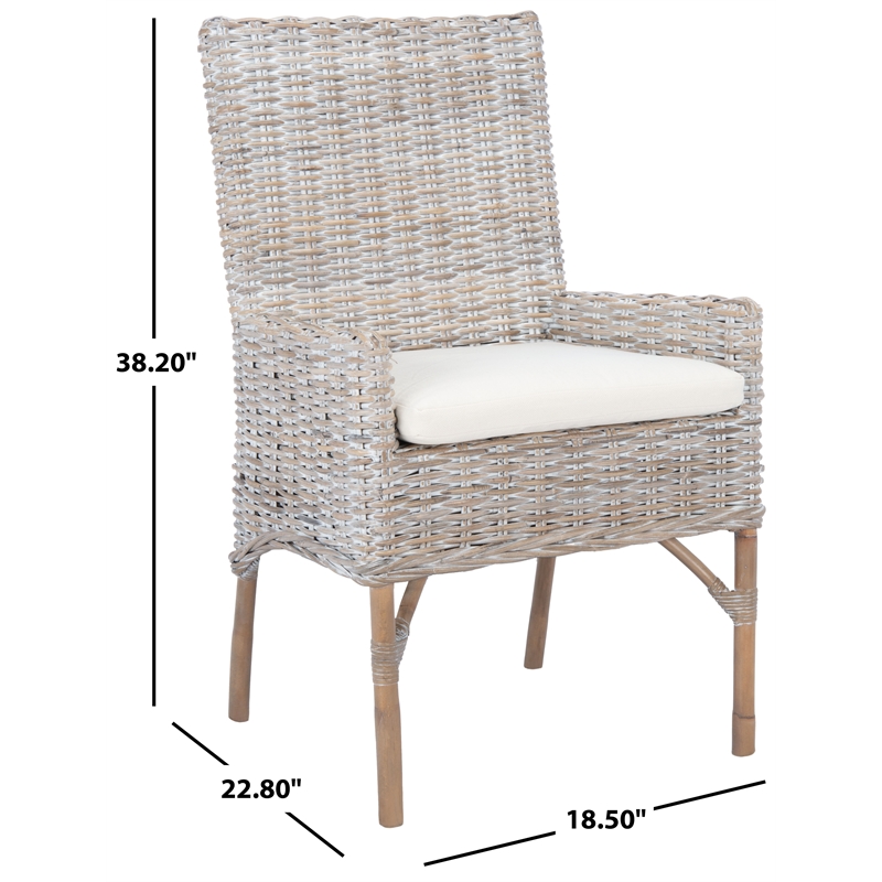 Safavieh Nancy Rattan Accent Chair w/ Cushion in White / Gray