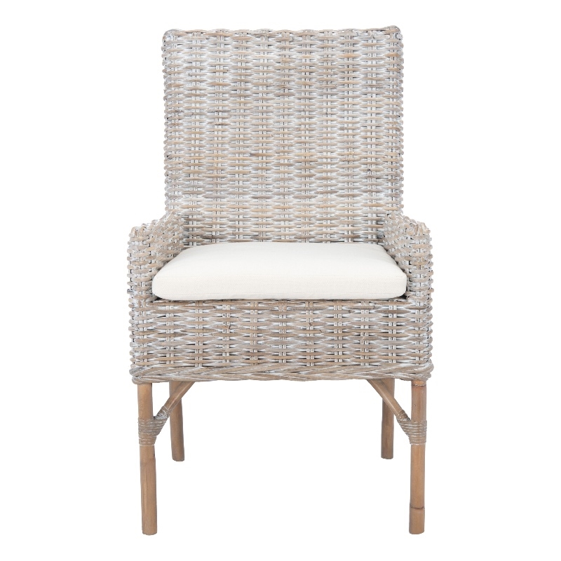 Safavieh Nancy Rattan Accent Chair w/ Cushion in White / Gray
