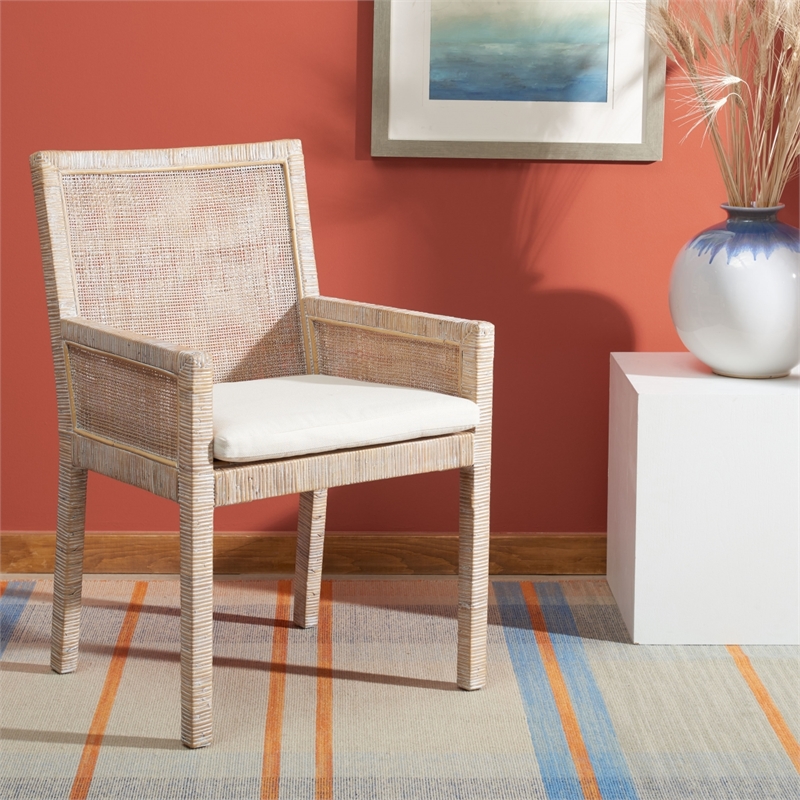 Safavieh Tojo Wood Accent Chair w/ Cushion in White / Gray