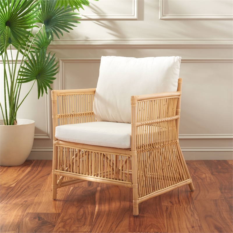 Safavieh Alvis Rattan Accent Chair w/ Cushion in White / Natural