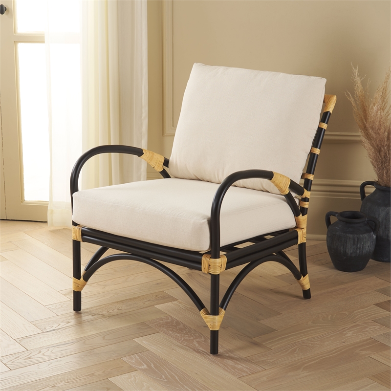 Safavieh Meara Rattan Accent Chair w/ Cushion in White / Black