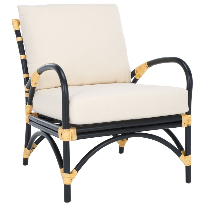 Safavieh Meara Rattan Accent Chair w/ Cushion in White / Black