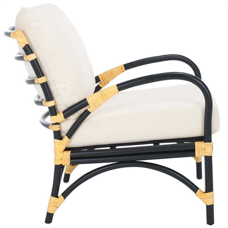 Safavieh Meara Rattan Accent Chair w/ Cushion in White / Black