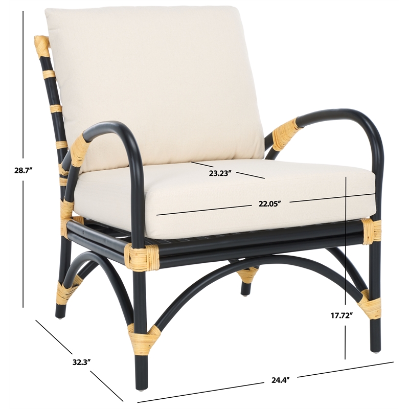 Safavieh Meara Rattan Accent Chair w/ Cushion in White / Black