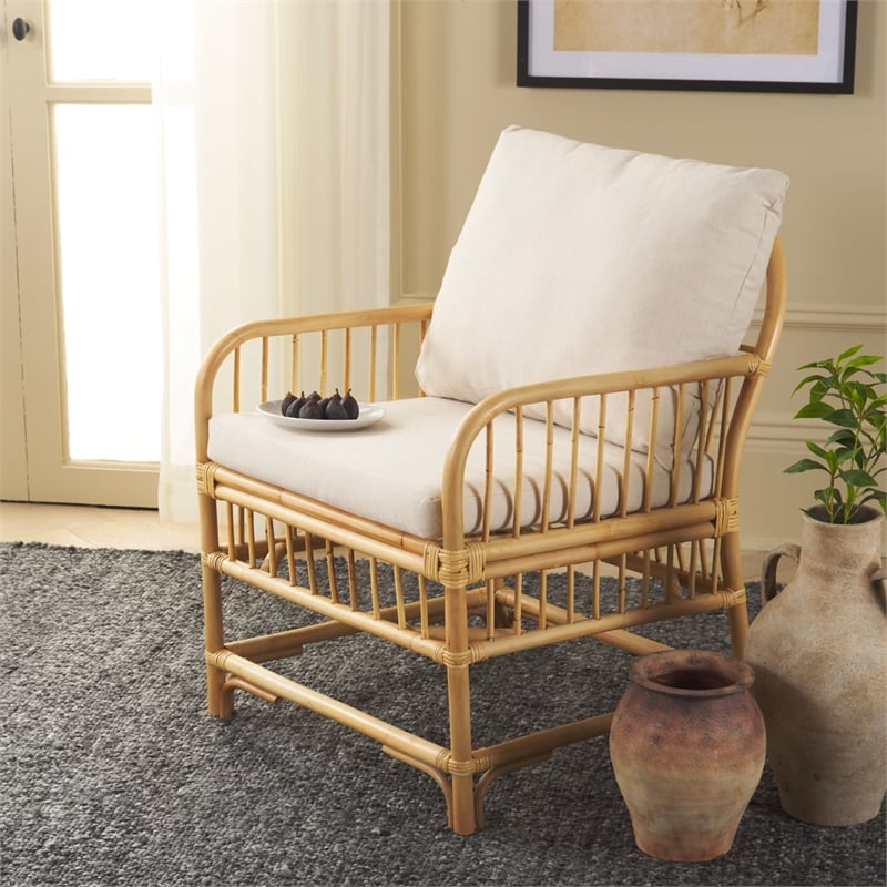 Safavieh Reiley Rattan Accent Chair w/ Cushion in White / Natural