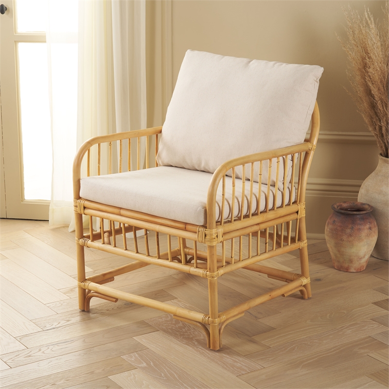 Safavieh Reiley Rattan Accent Chair w/ Cushion in White / Natural
