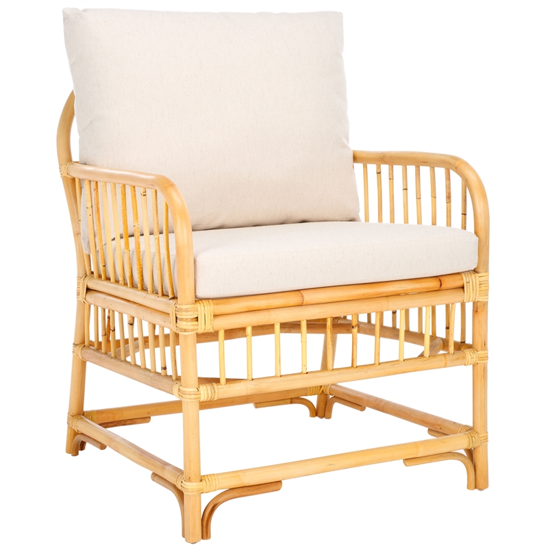 Safavieh Reiley Rattan Accent Chair w/ Cushion in White / Natural