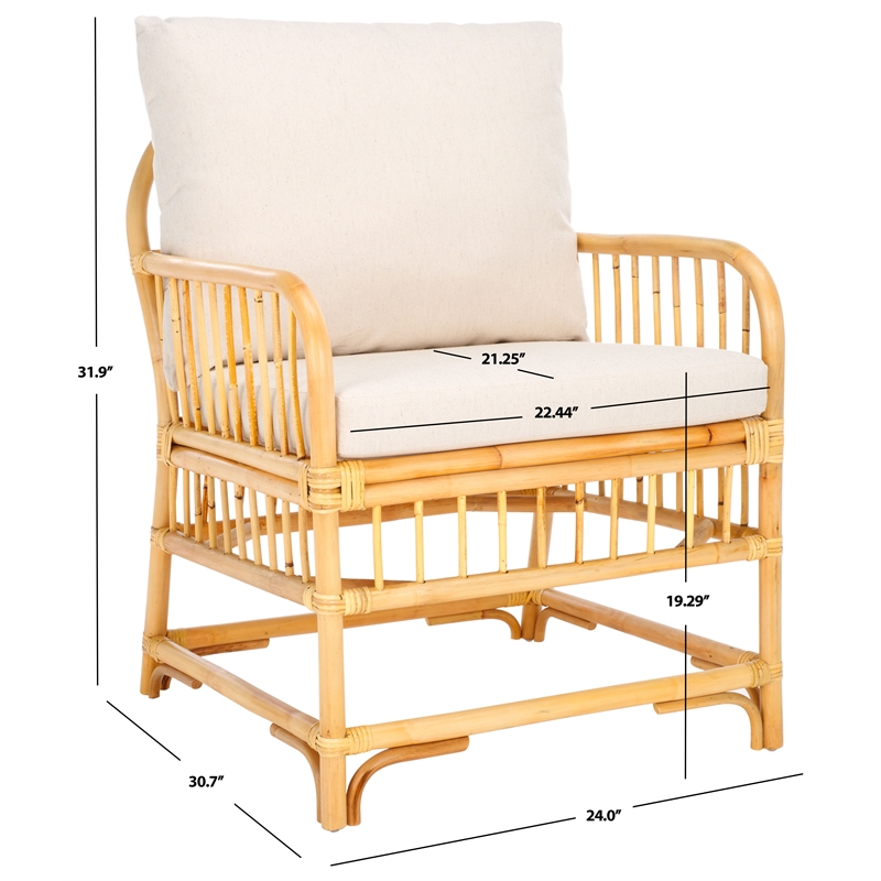 Safavieh Reiley Rattan Accent Chair w/ Cushion in White / Natural