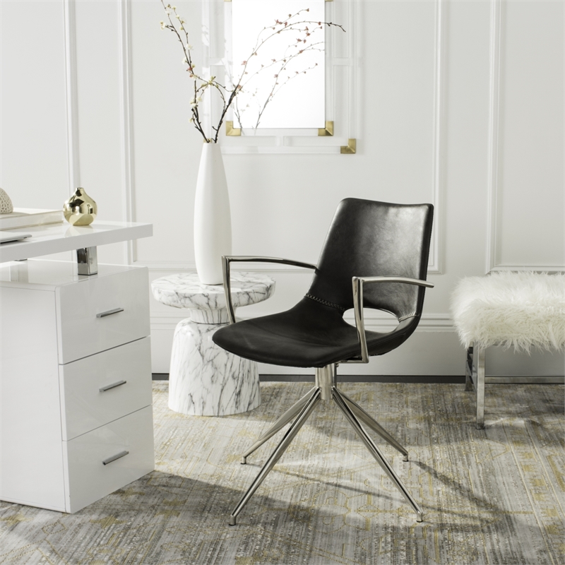 Safavieh Dawn Midcentury Modern Wood Swivel Office Chair in Gray / Silver