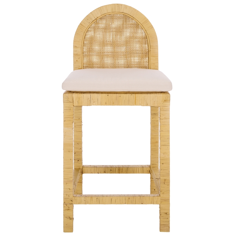 Safavieh Tojo Cane Roundback Wood Counter Stool in Natural / White