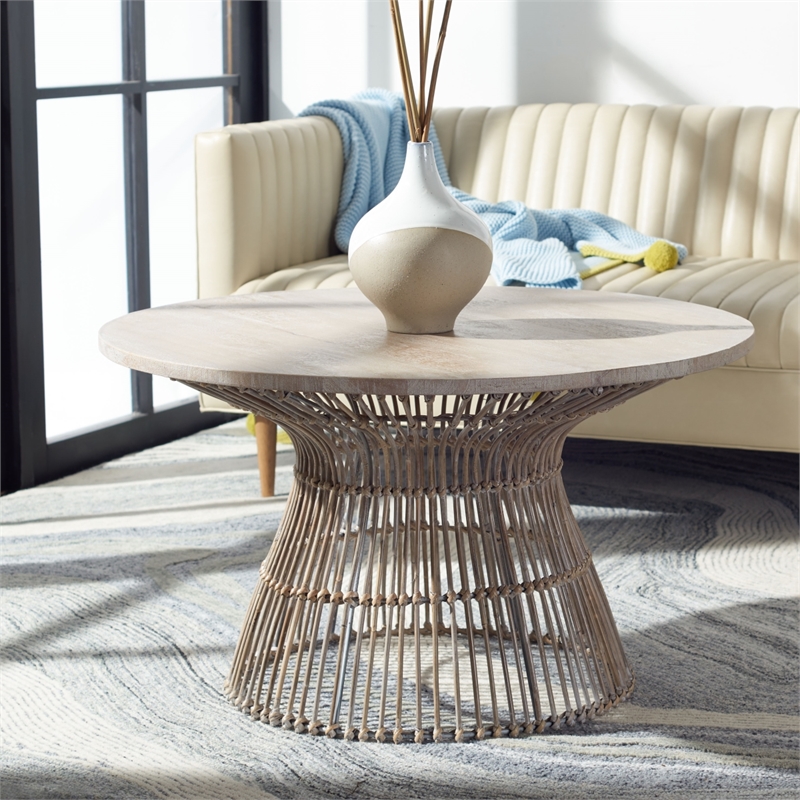 Safavieh Whent Round Wood and Metal Coffee Table  in Gray / White