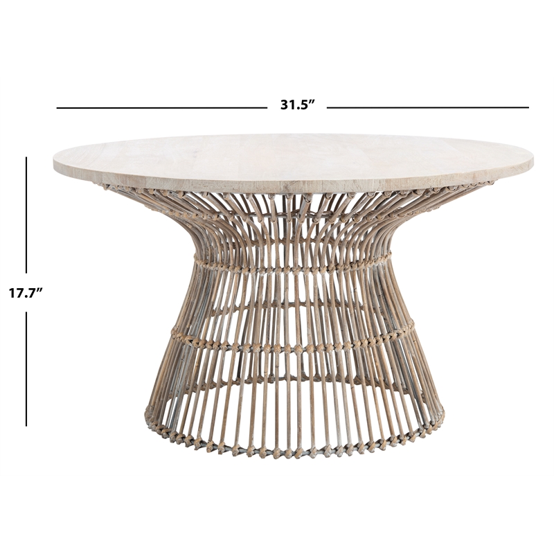 Safavieh Whent Round Wood and Metal Coffee Table  in Gray / White