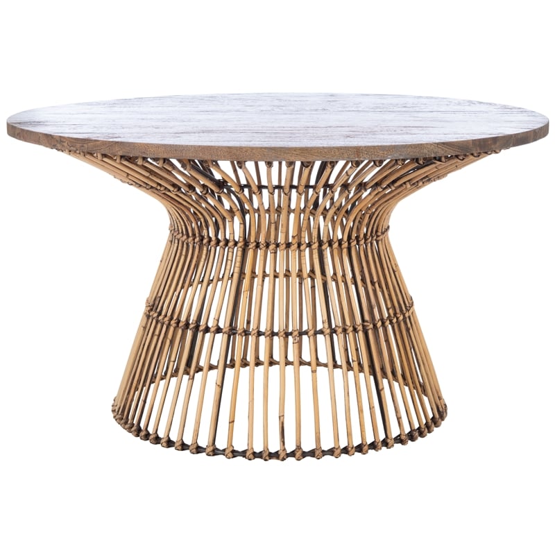 Safavieh Whent Round Wood and Metal Coffee Table in Brown