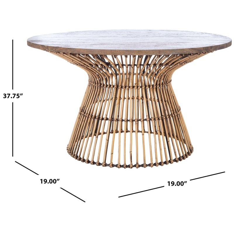 Safavieh Whent Round Wood and Metal Coffee Table in Brown