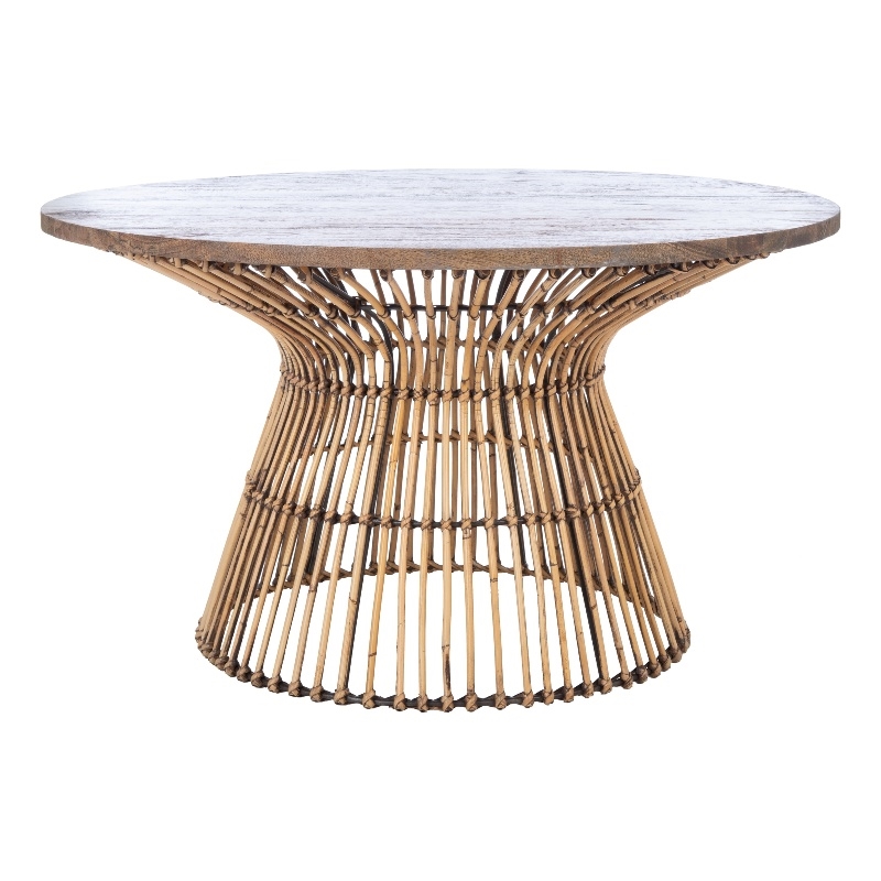 Safavieh Whent Round Wood and Metal Coffee Table in Brown