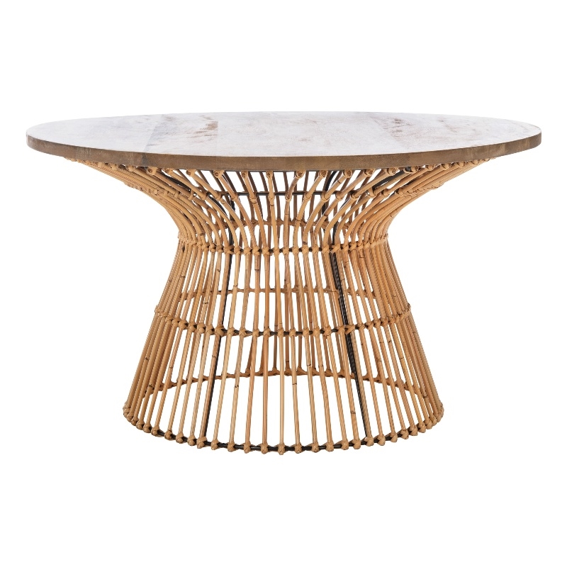 Safavieh Whent Round Wood and Metal Coffee Table  in Natural / Brown