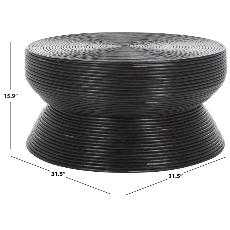Safavieh Heimdall Round Rattan Coffee Table  in Black