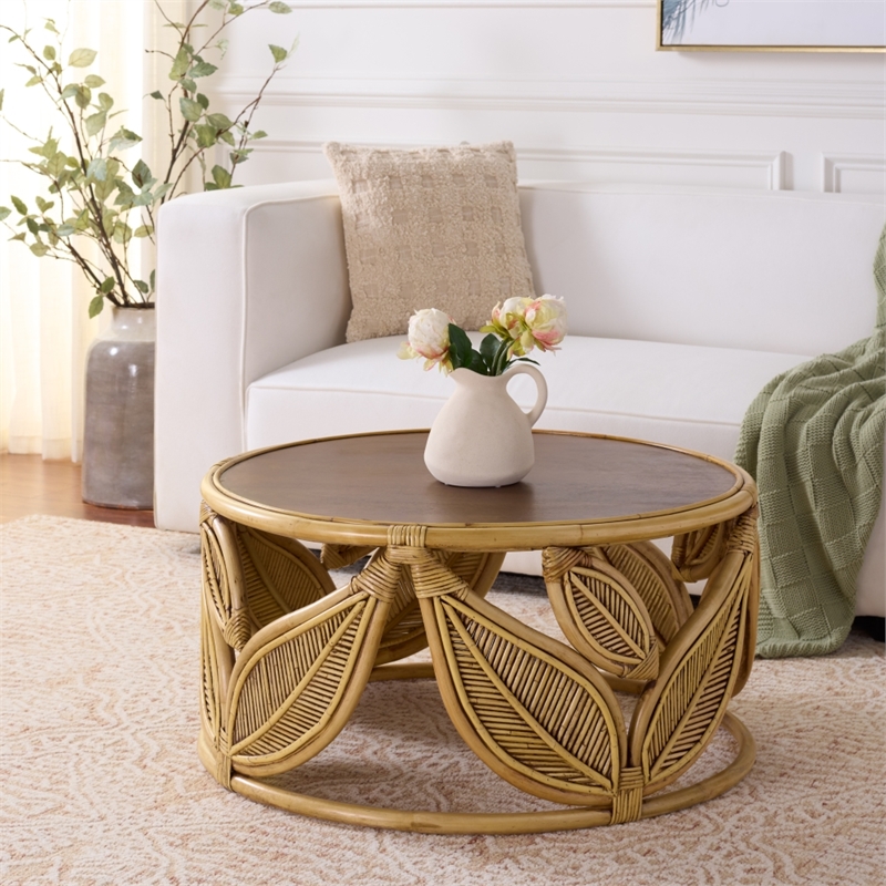 Safavieh Lusine Round Wood Coffee Table in Brown