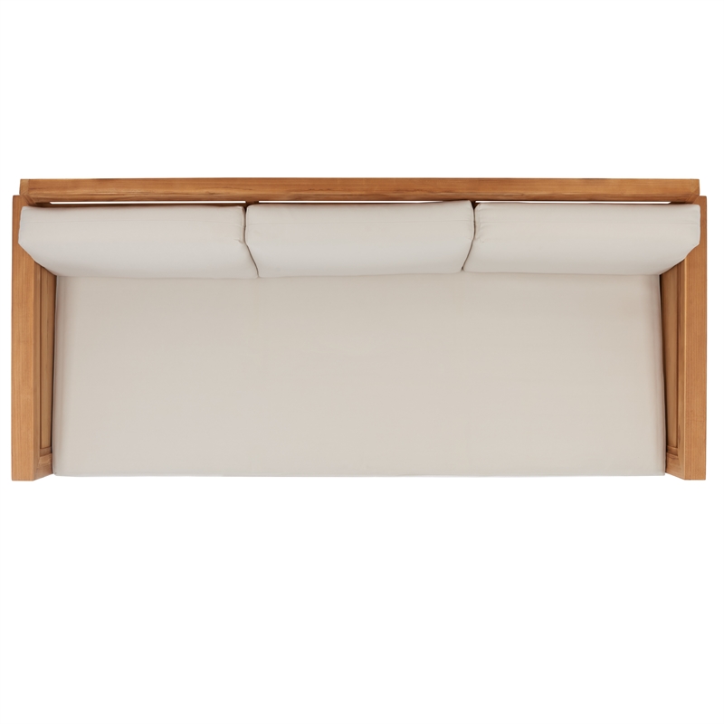 Safavieh Guadeloupe Outdoor Brazilian Teak Wood 3-Seat Sofa in Natural / White