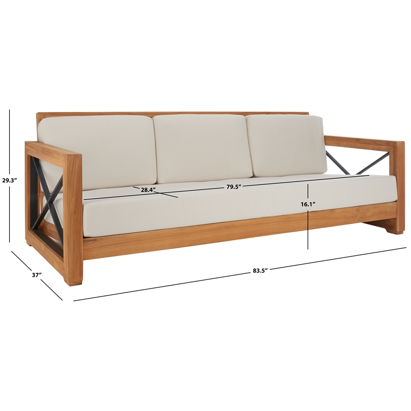 Safavieh Andros Teak Wood Patio Sofa  in Natural / Beige