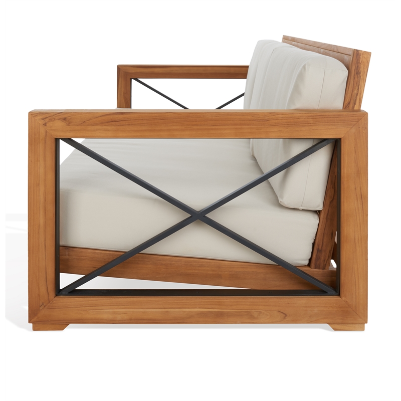 Safavieh Andros Teak Wood Patio Sofa  in Natural / Beige