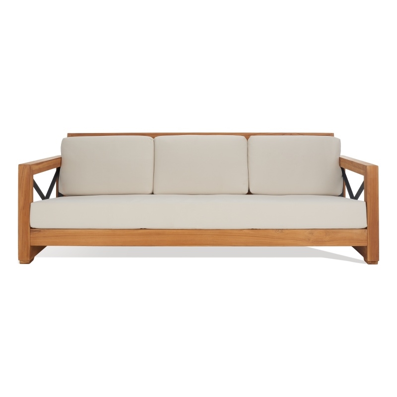 Safavieh Andros Teak Wood Patio Sofa  in Natural / Beige