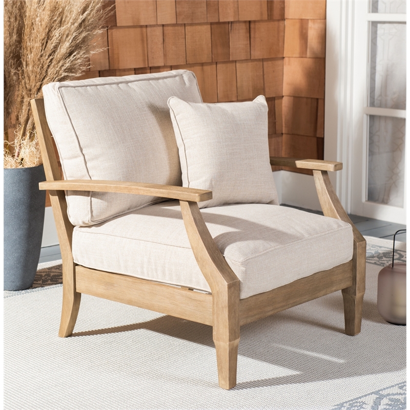 Safavieh Martinique Wood Patio Armchair in Natural / Beige