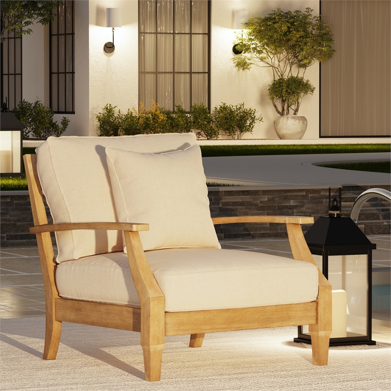 Safavieh Martinique Wood Patio Armchair in Natural / Beige