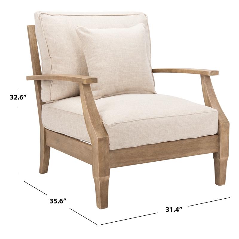 Safavieh Martinique Wood Patio Armchair in Natural / Beige