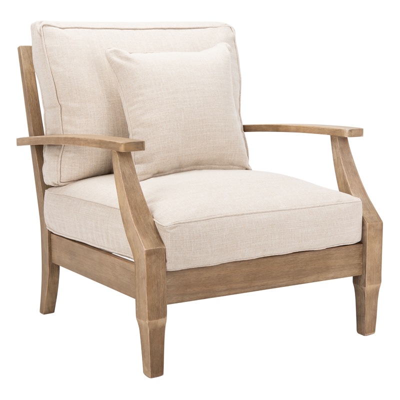 Safavieh Martinique Wood Patio Armchair in Natural / Beige