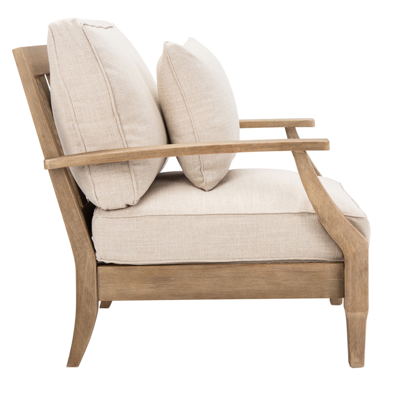 Safavieh Martinique Wood Patio Armchair in Natural / Beige